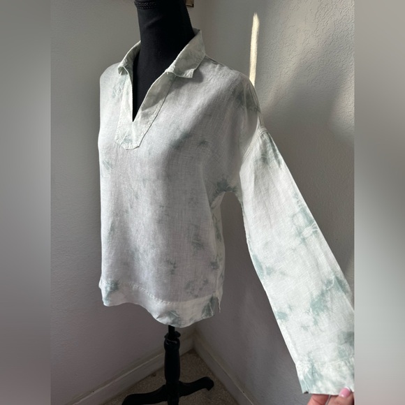 Rachel Zoe Tie Dye Mint & Ivory Linen Blouse - Picture 9 of 16